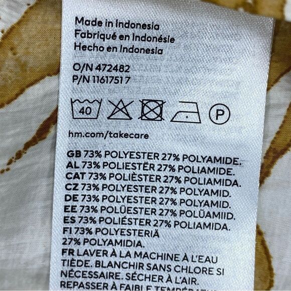 H&M Abstract Leaf Print Tie Front Crop Blouse Tan Cream Large Half Sleeve - Picture 13 of 15